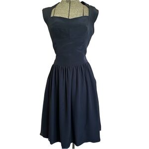 NOMIA NAVY SILK RETRO INSPIRED DRESS SIZE 8
